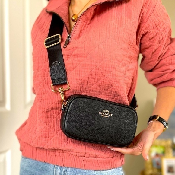 NEW Coach bag crossbody leather black 2 straps gold-tone hardware NWT - Picture 3 of 12